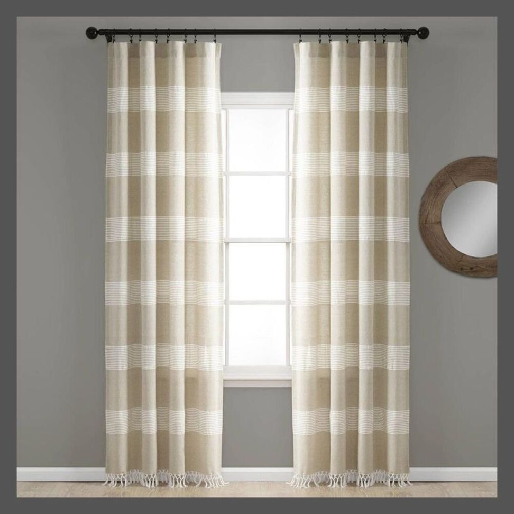 Lush Decor - Set of 2 95"x40" Farmhouse Tucker Stripe Yarn Dyed Beige